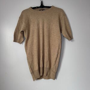 Vintage Panda 100% Camel Hair Short 3/4 Sleeve Sweater Sz 36 Tan